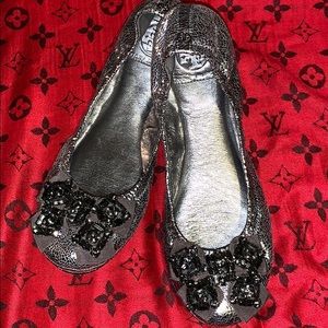 Tory Burch silver sequined ballerina flats sz 10M